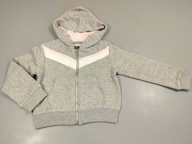 Sweat zippé à capuche gris flammé, blanc et rose. . Intérieur doux et chaud., moins cher chez Petit Kiwi