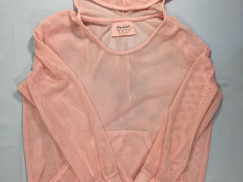 Sweat à capuche treillis rose saumon