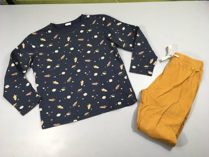 Pyjama 2 pcs molleton bleu/camel fusées, moins cher chez Petit Kiwi