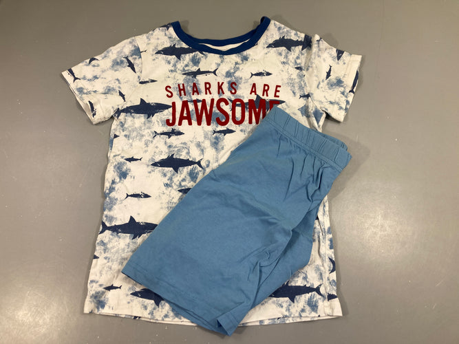Pyjashort bleu et blanc, requins, moins cher chez Petit Kiwi
