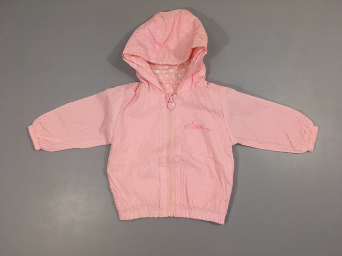 Veste légère zippée à capuche doublé jersey rose love, moins cher chez Petit Kiwi