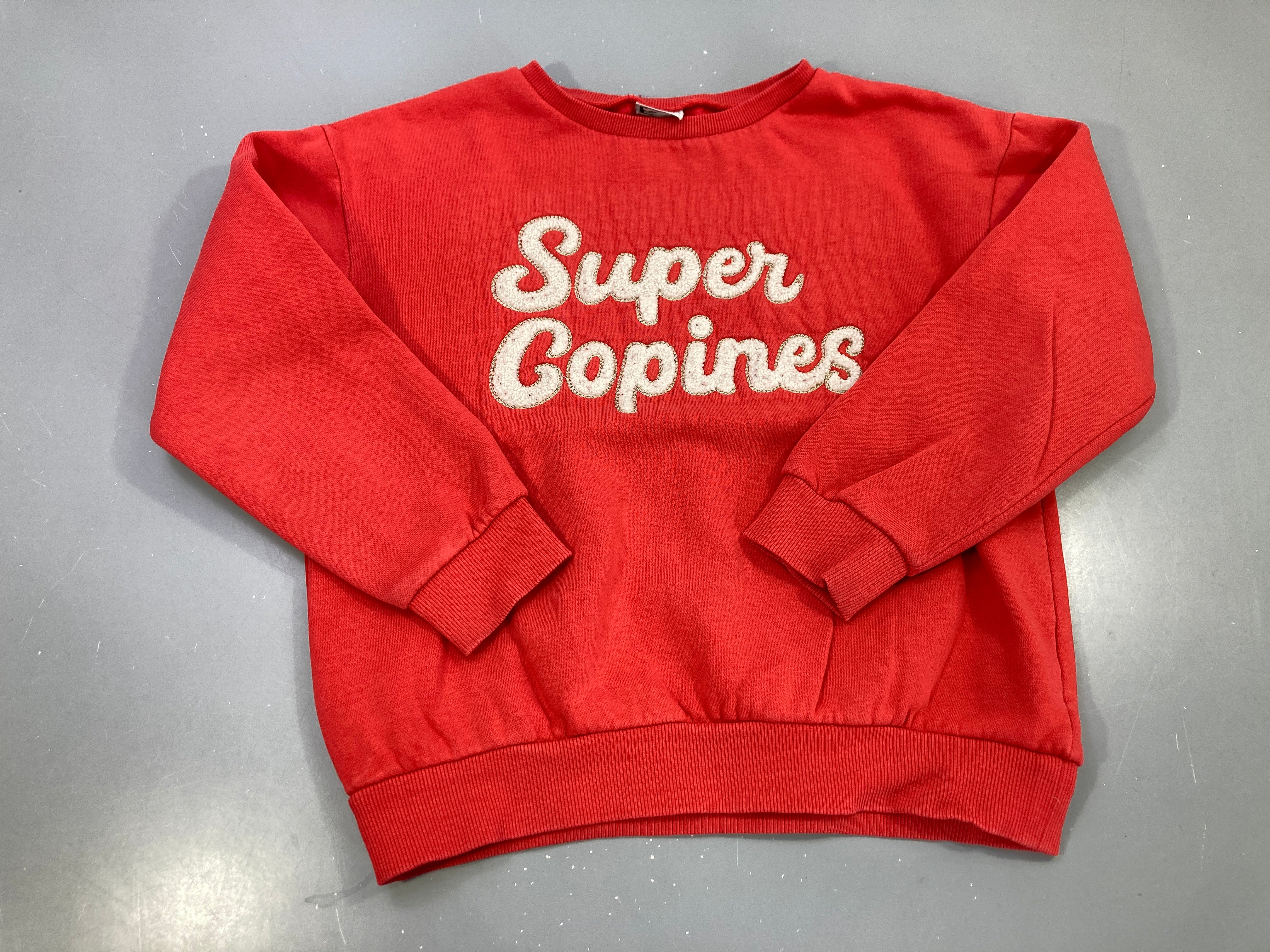 Sweat rouge, Super Copines brodé bouclette