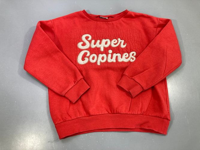 Sweat rouge, Super Copines brodé bouclette, moins cher chez Petit Kiwi
