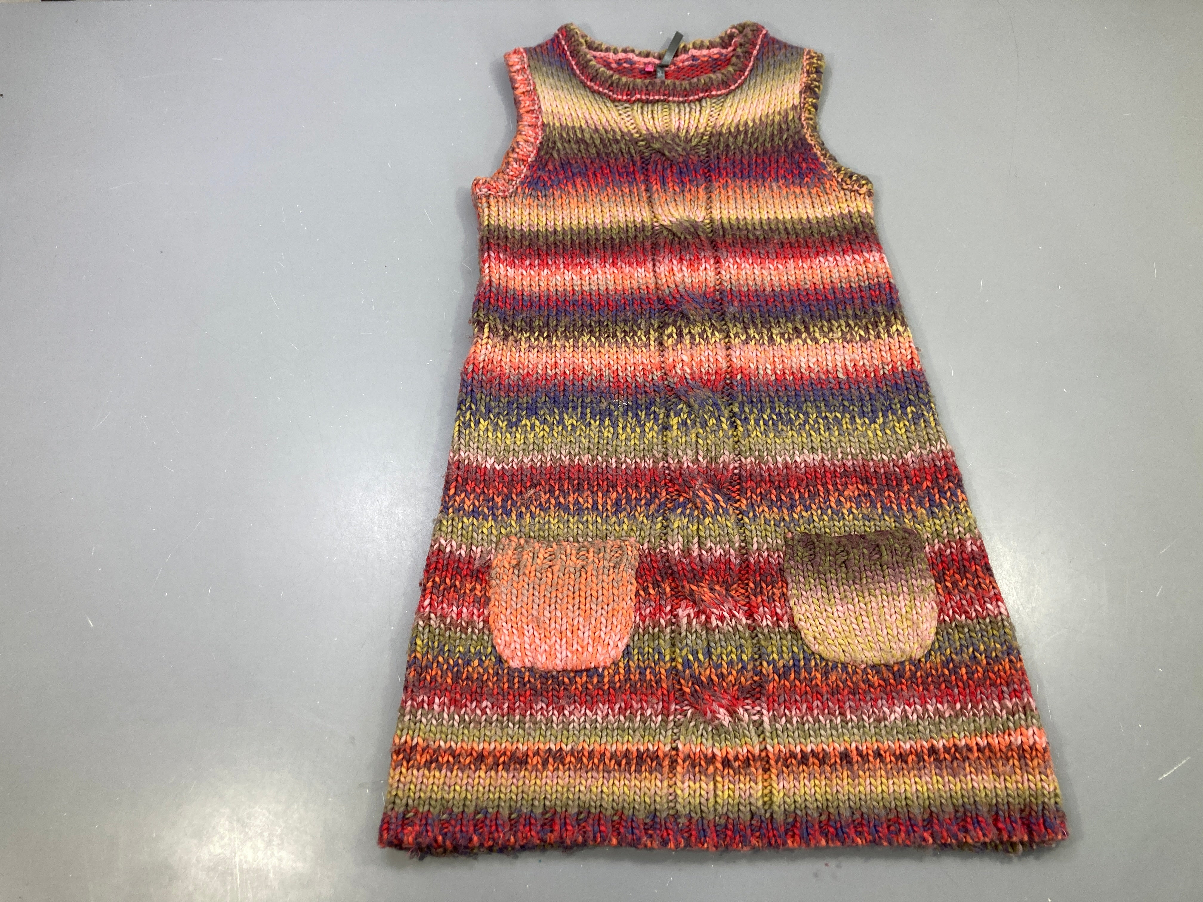 Robe s.m tricot rayé multicolore, poches 15% Laine