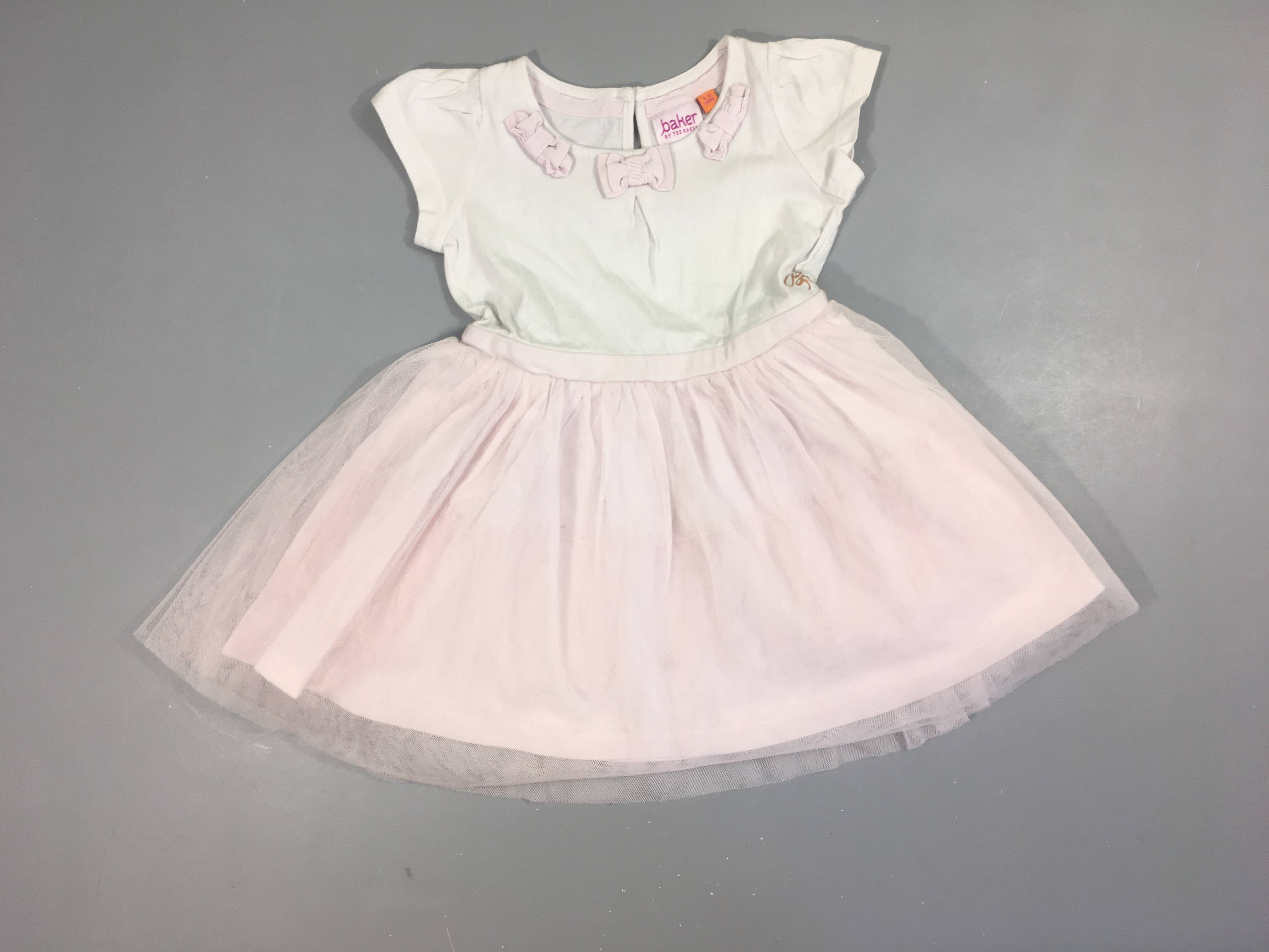 Robe m.c bi-matière jersey blanc noeuds, bas tulle rose Ted Baker