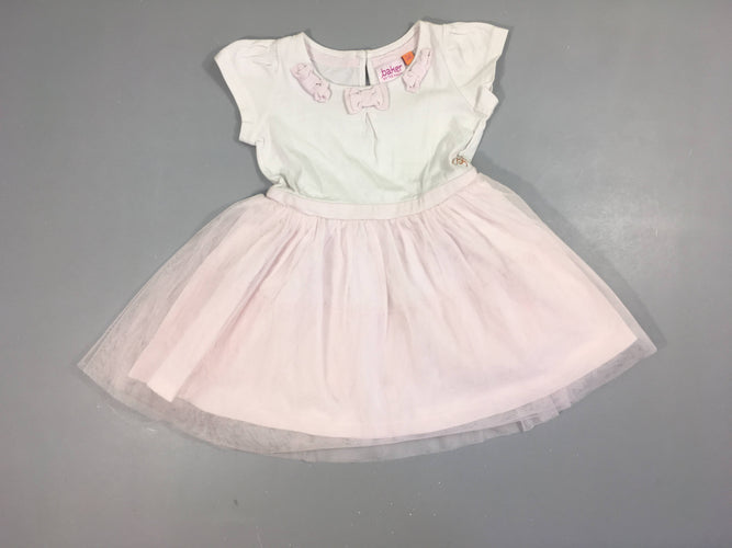 Robe m.c bi-matière jersey blanc noeuds, bas tulle rose Ted Baker, moins cher chez Petit Kiwi