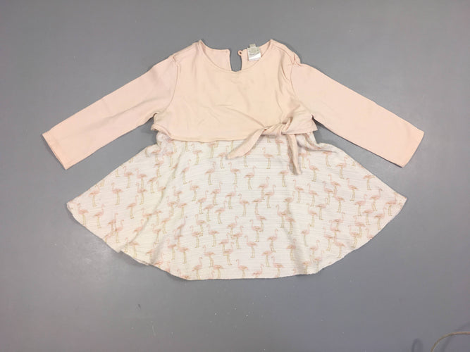 Robe m.l bi-matière jersey rose pâle, bas flamands roses, moins cher chez Petit Kiwi