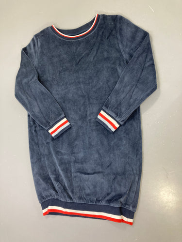 Robe pull velours bleu marine, bordures rouge et blanc, moins cher chez Petit Kiwi