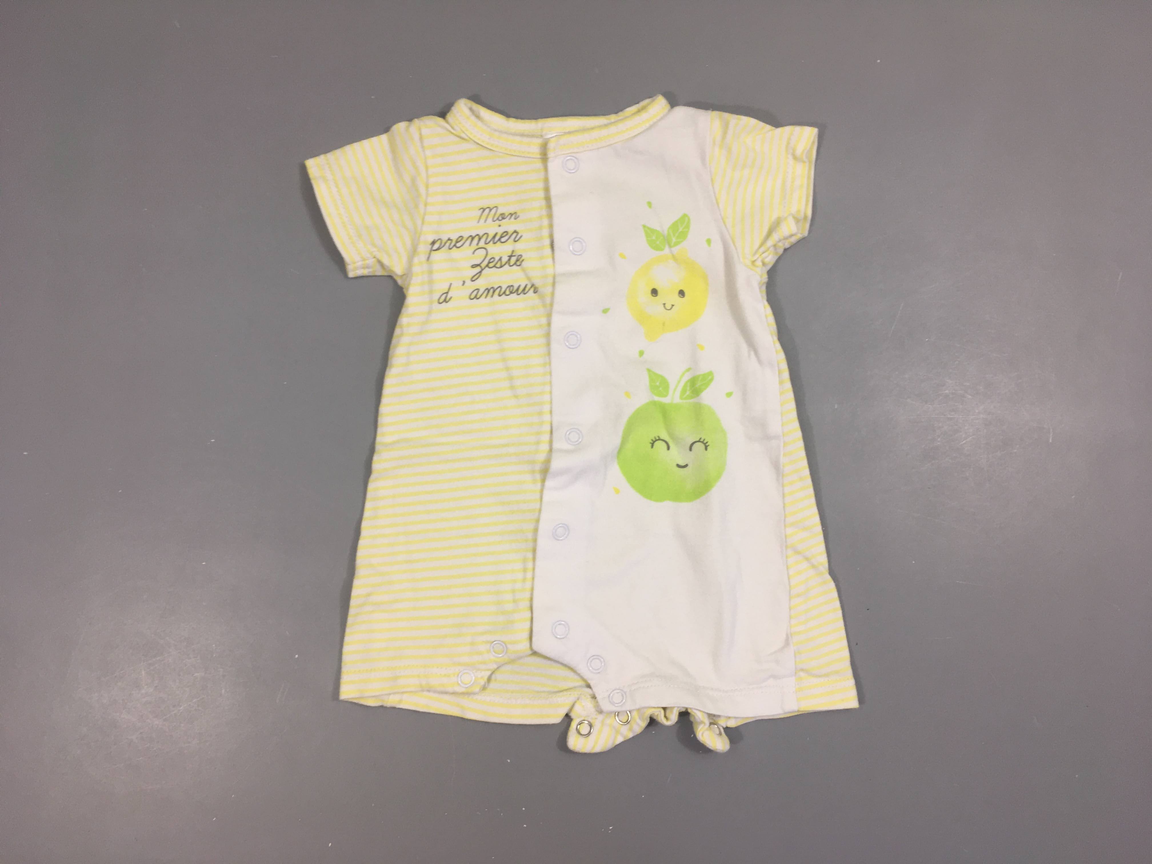 Combishort m.c jersey blanc/jaune rayé citron