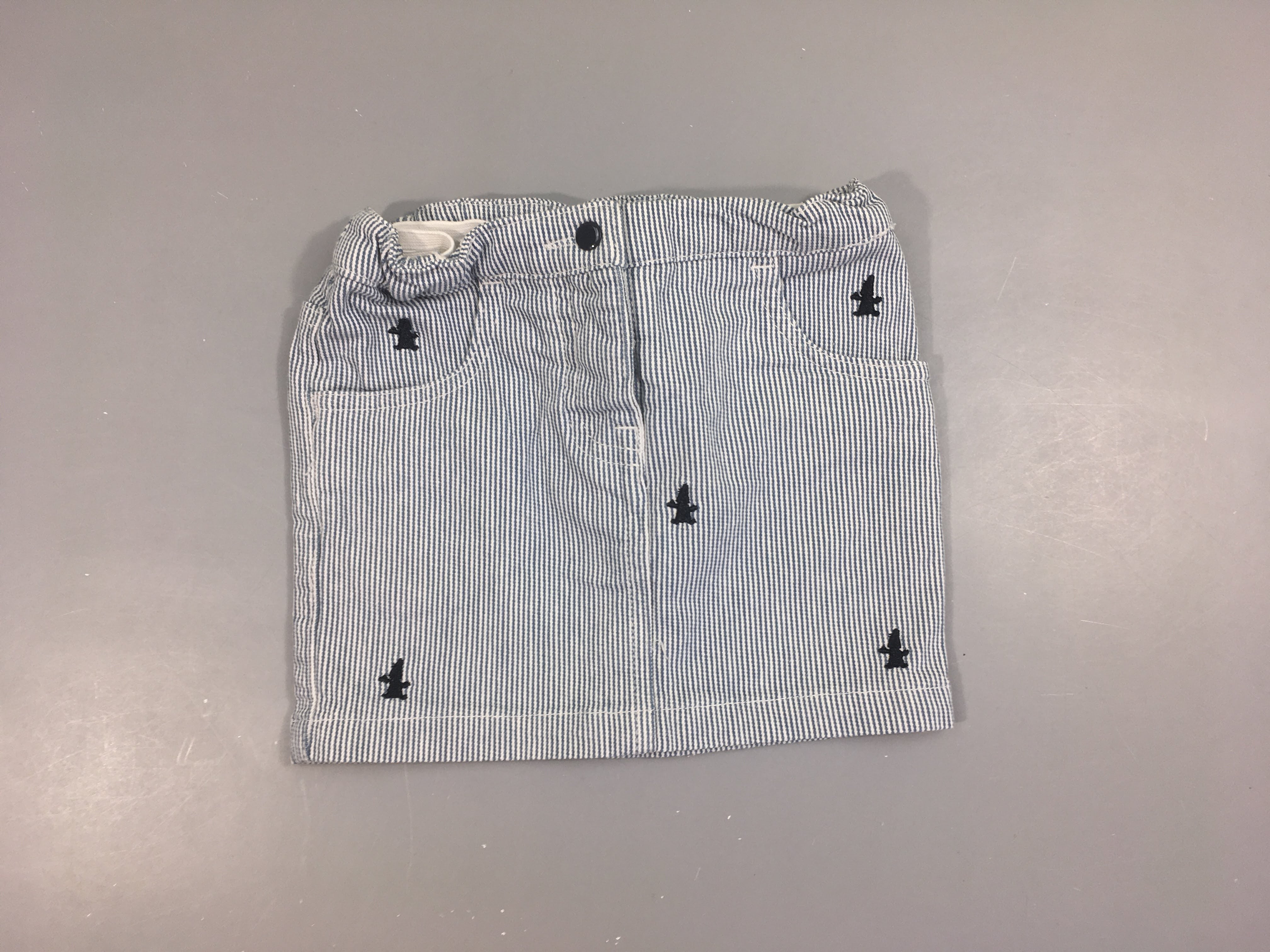 Jupe toile blanc ligné blanc broderies bumba