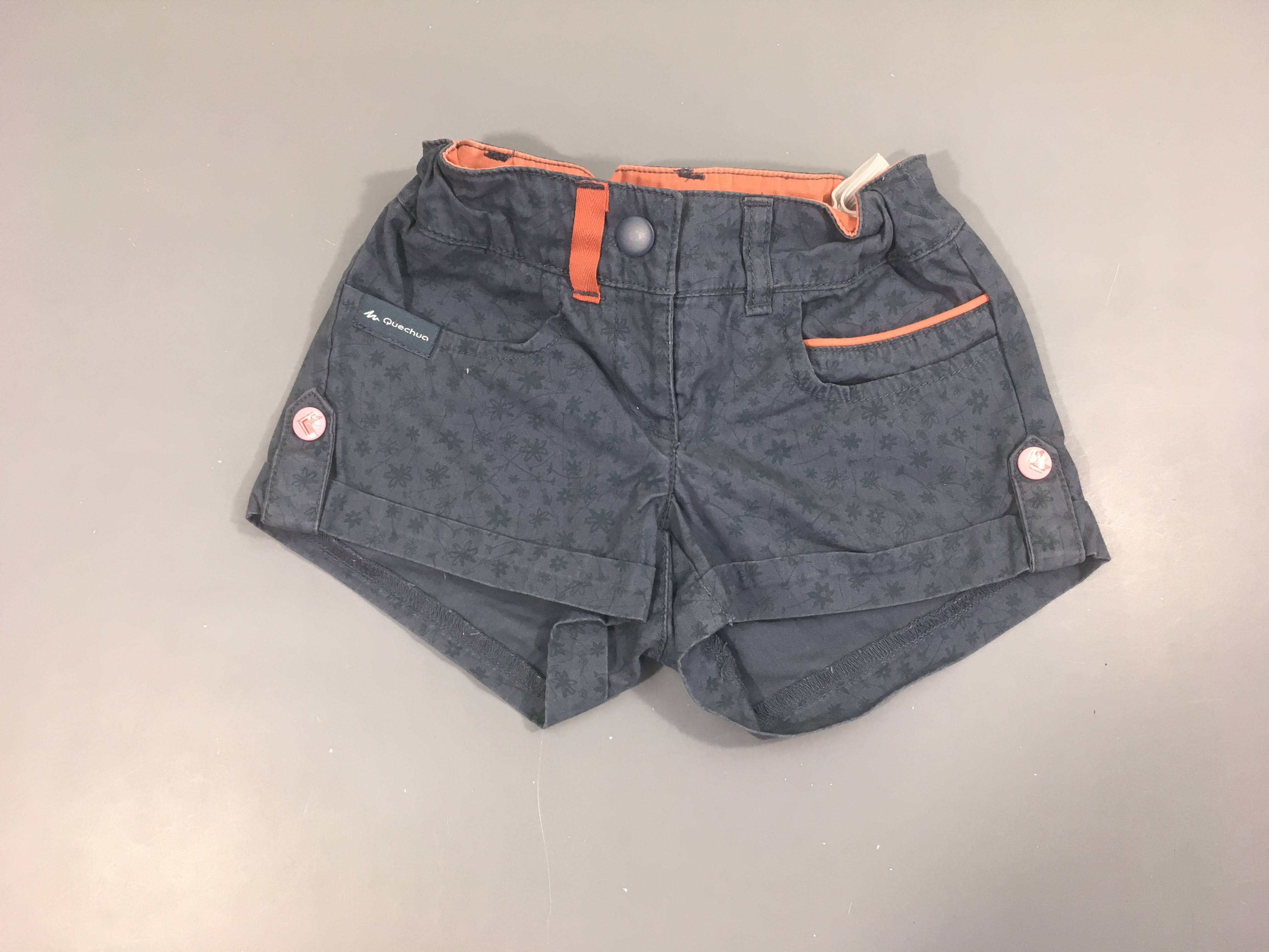 Short de randonnée gris foncé fleurs à revers