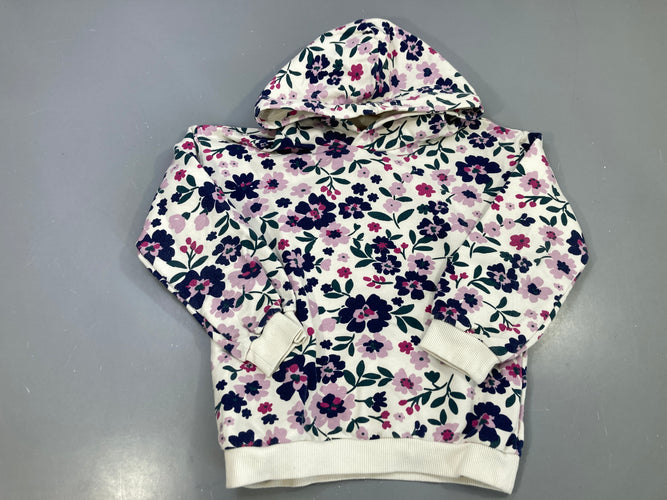 Sweat capuche écru, fleurs marine rose Légèrement bouloché, moins cher chez Petit Kiwi