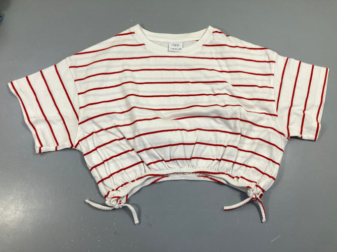T-shirt m.c  blanc ligné rouge court, moins cher chez Petit Kiwi