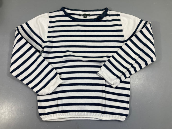 Pull blanc ligné bleu, moins cher chez Petit Kiwi