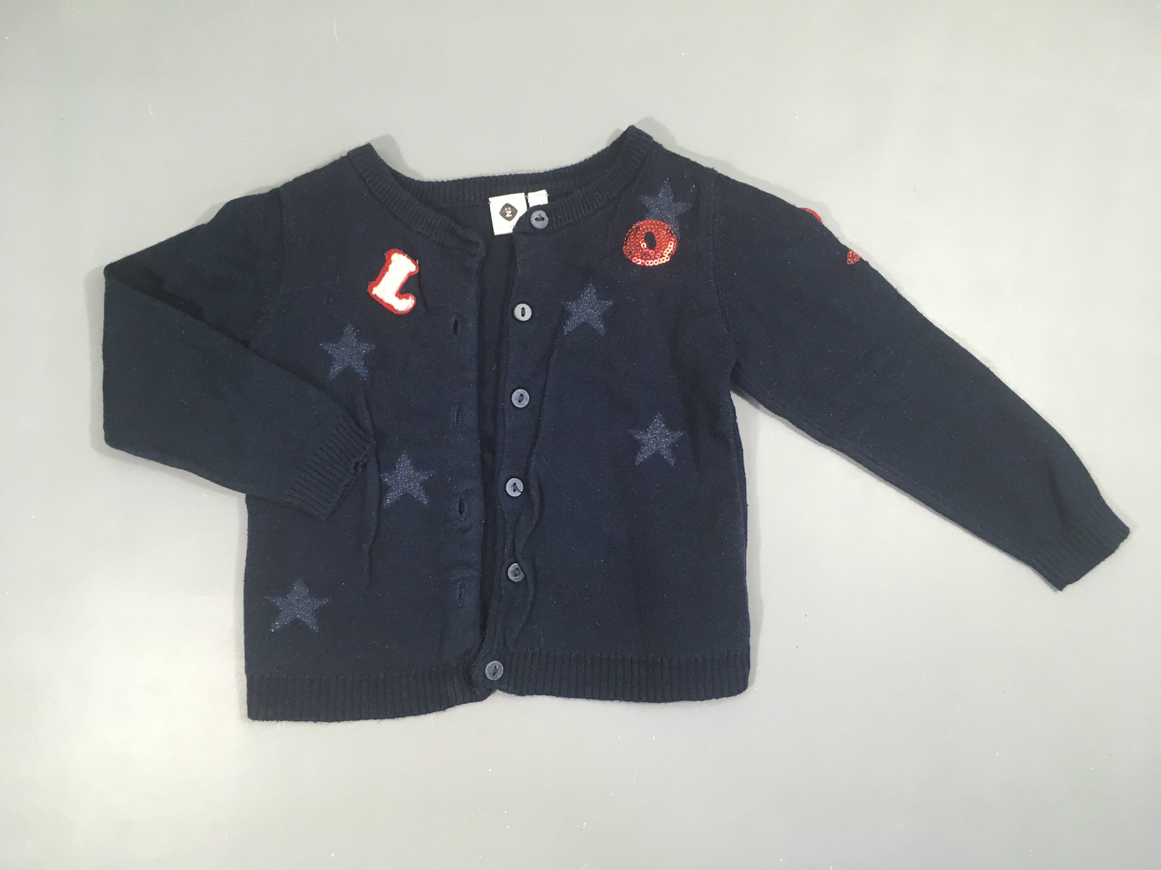 Gilet bleu foncé lettres sequins, bouloché