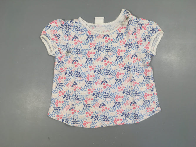 T-shirt m.c blanc fleuri bleu/rose, moins cher chez Petit Kiwi