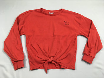 T-shirt m.l rouge côtelé chien, noeud sur le devant