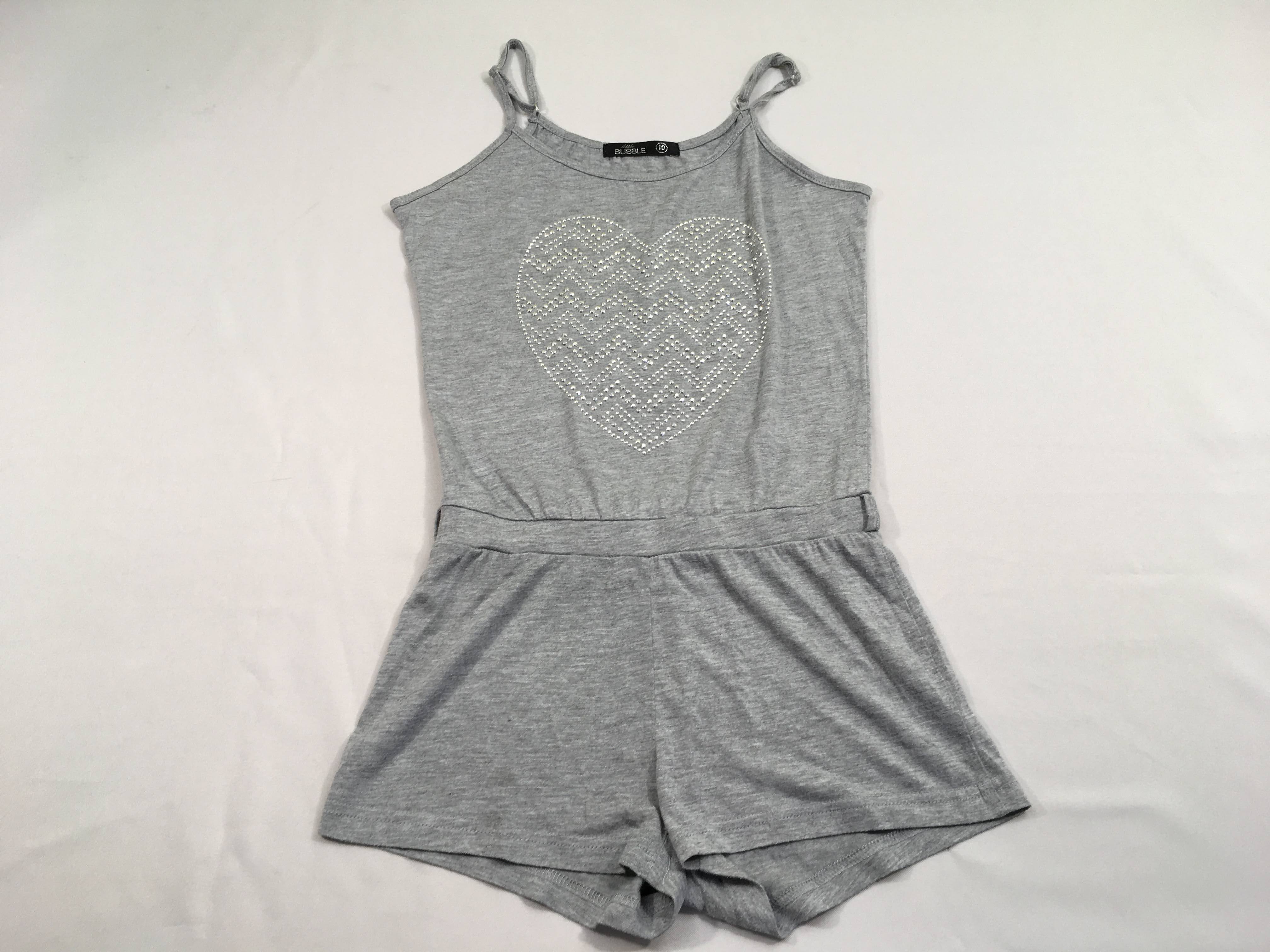 Combishort jersey gris chiné coeurs strass