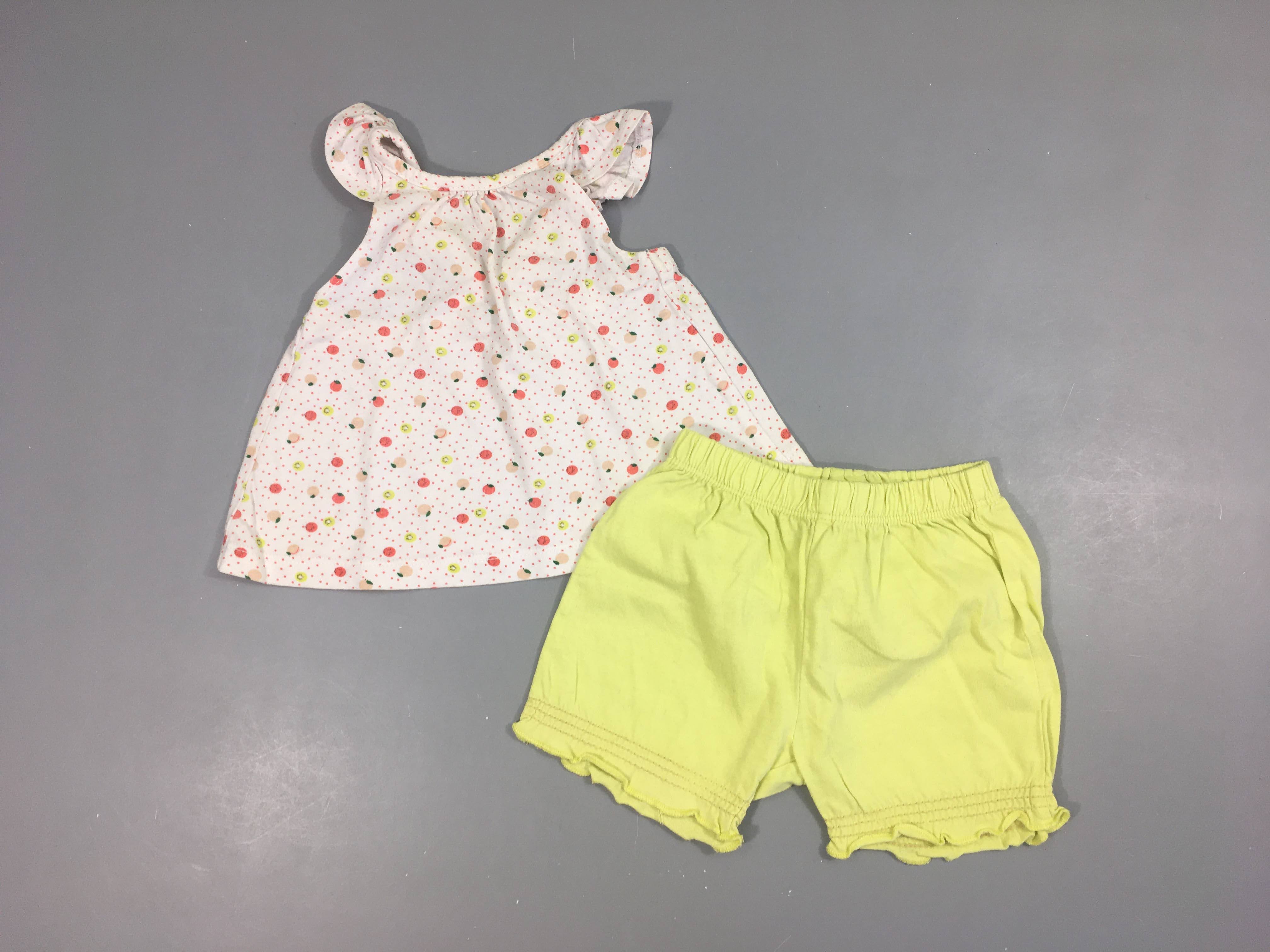 T-shirt s.m blanc fruits + bloomer vert
