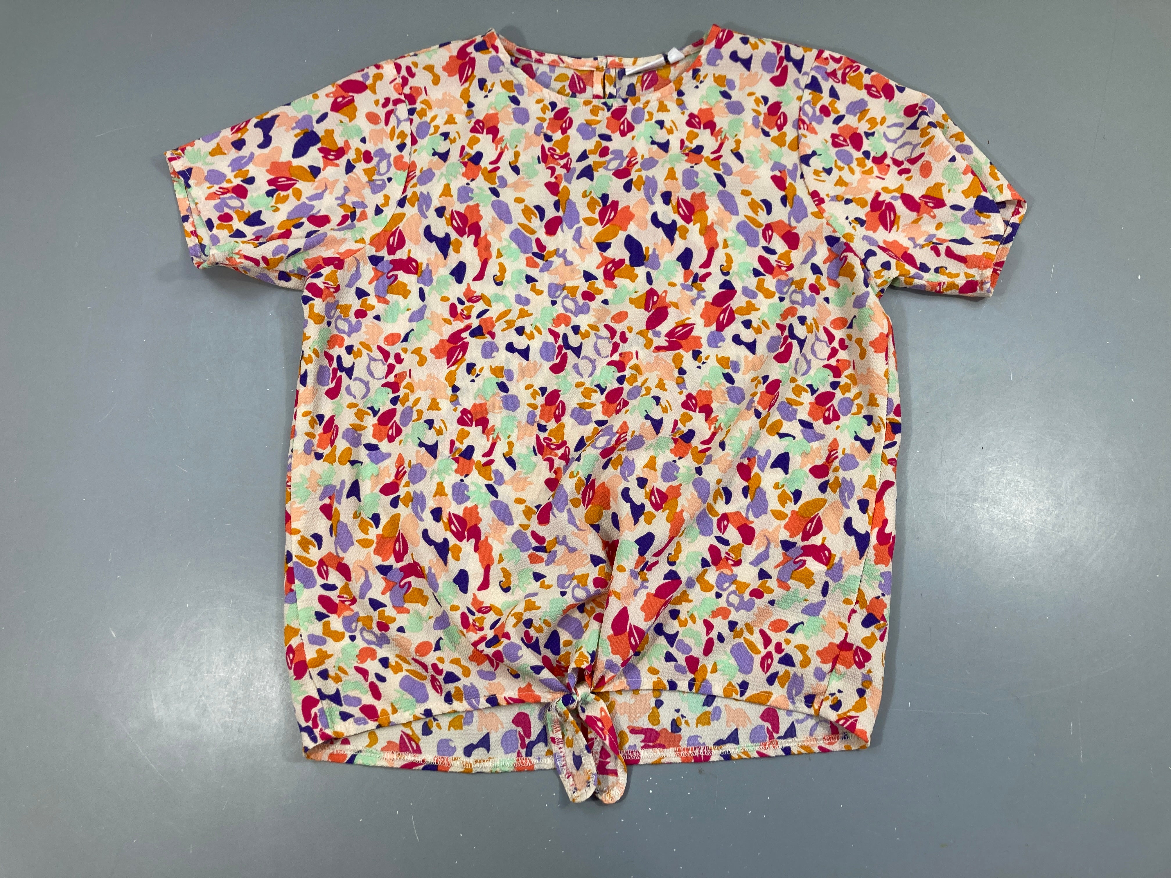 Blouse m.c mousseline écru pétales multicolore