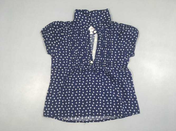 Blouse/chemisier m.c bleu foncé fleurs, moins cher chez Petit Kiwi