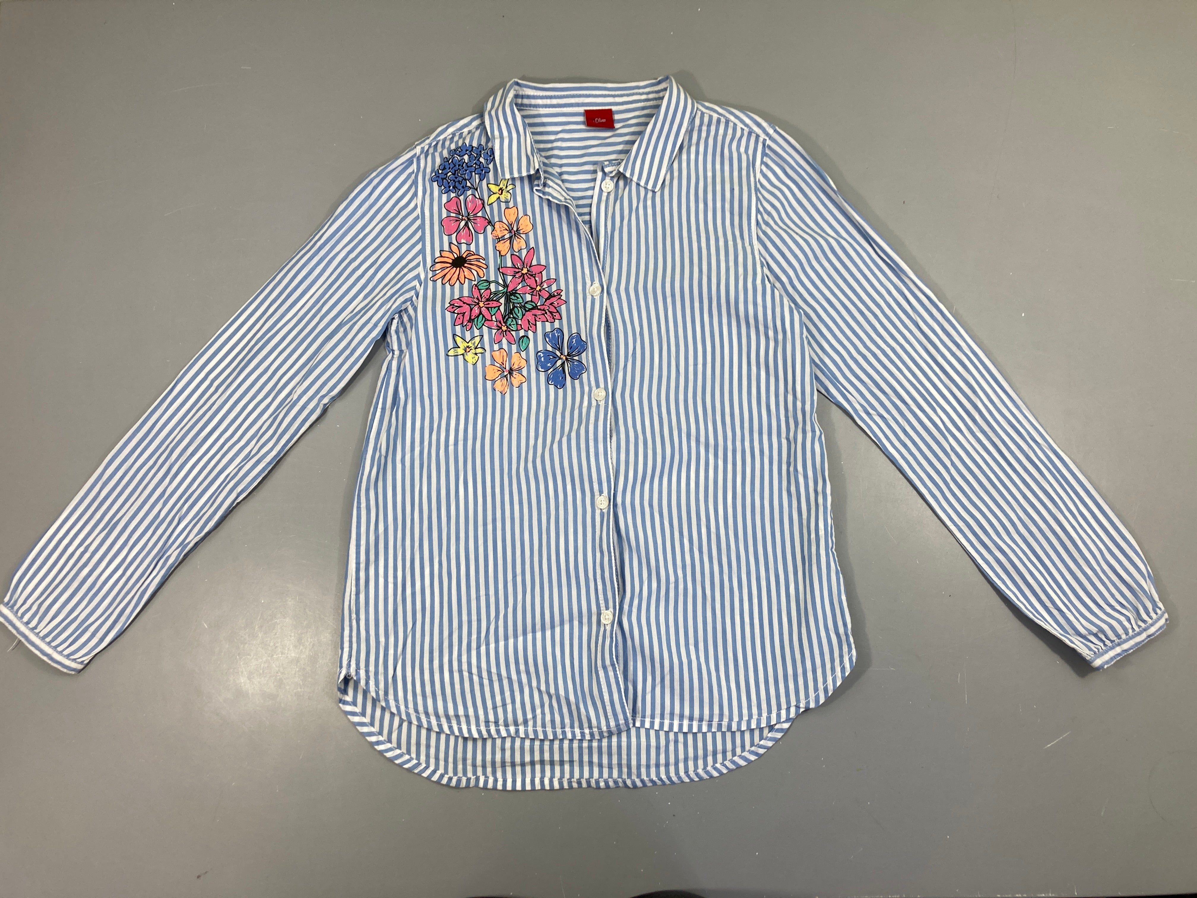Chemisier ml rayé blanc/bleu fleurs