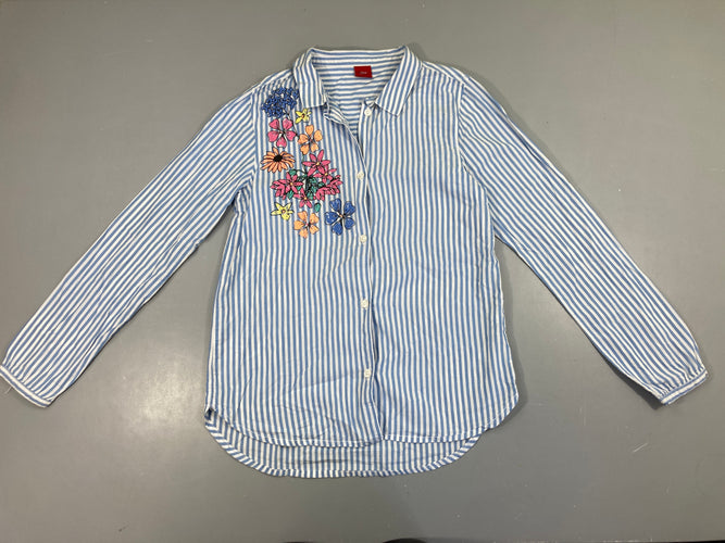 Chemisier ml rayé blanc/bleu fleurs, moins cher chez Petit Kiwi