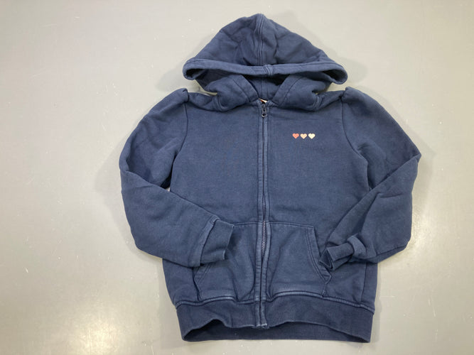 Sweat zippé capuche bleu marine, 3 coeurs pastel, moins cher chez Petit Kiwi