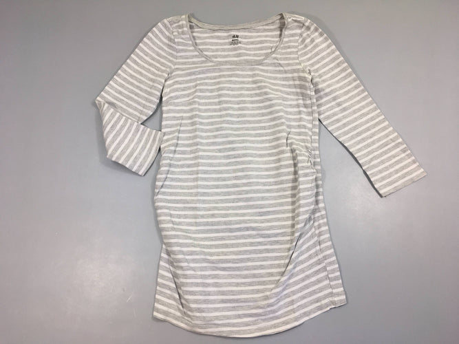 T-shirt manches 3/4 gris rayé blanc, moins cher chez Petit Kiwi
