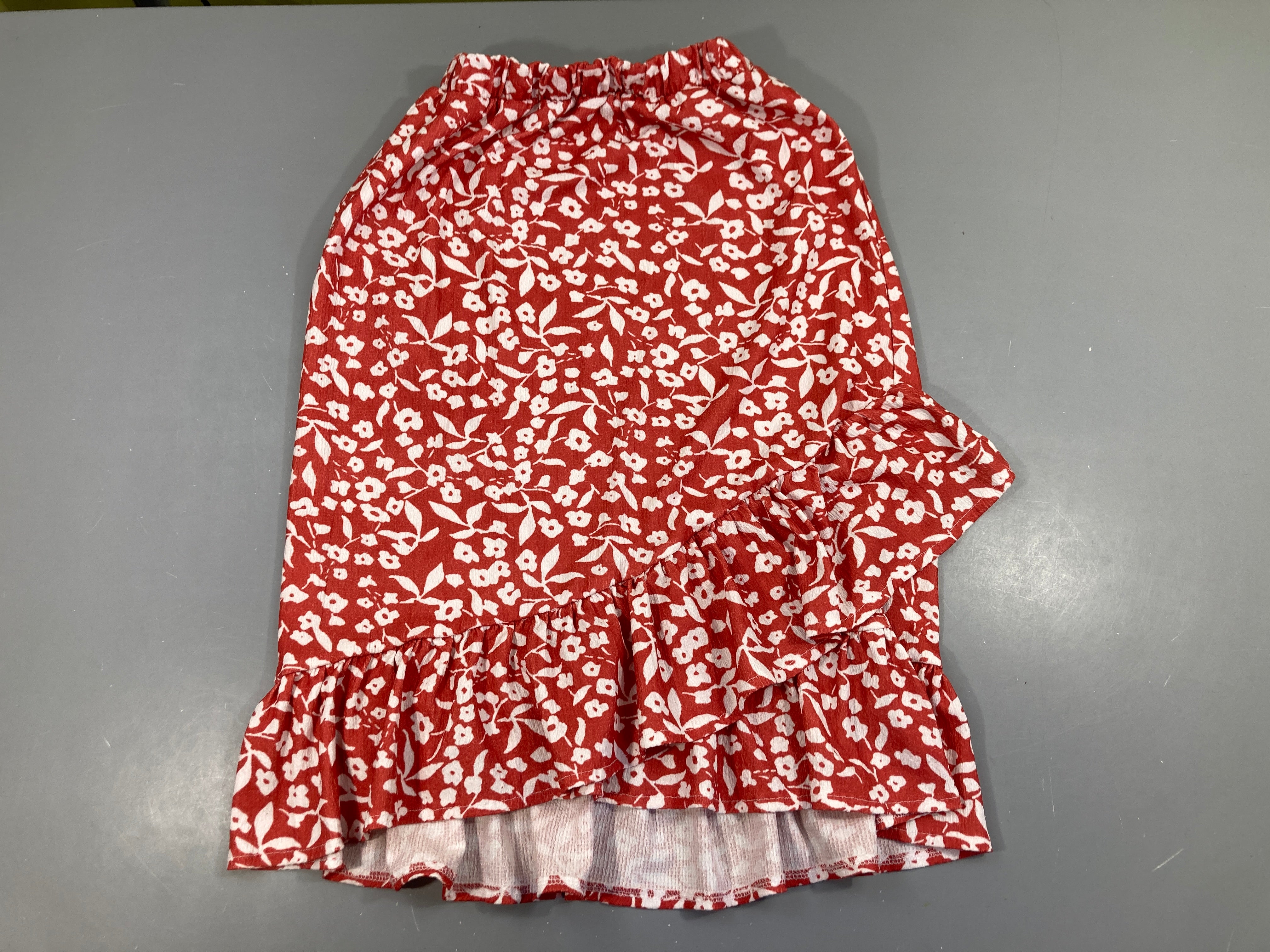 Jupe longue mousseline rouge fleurs