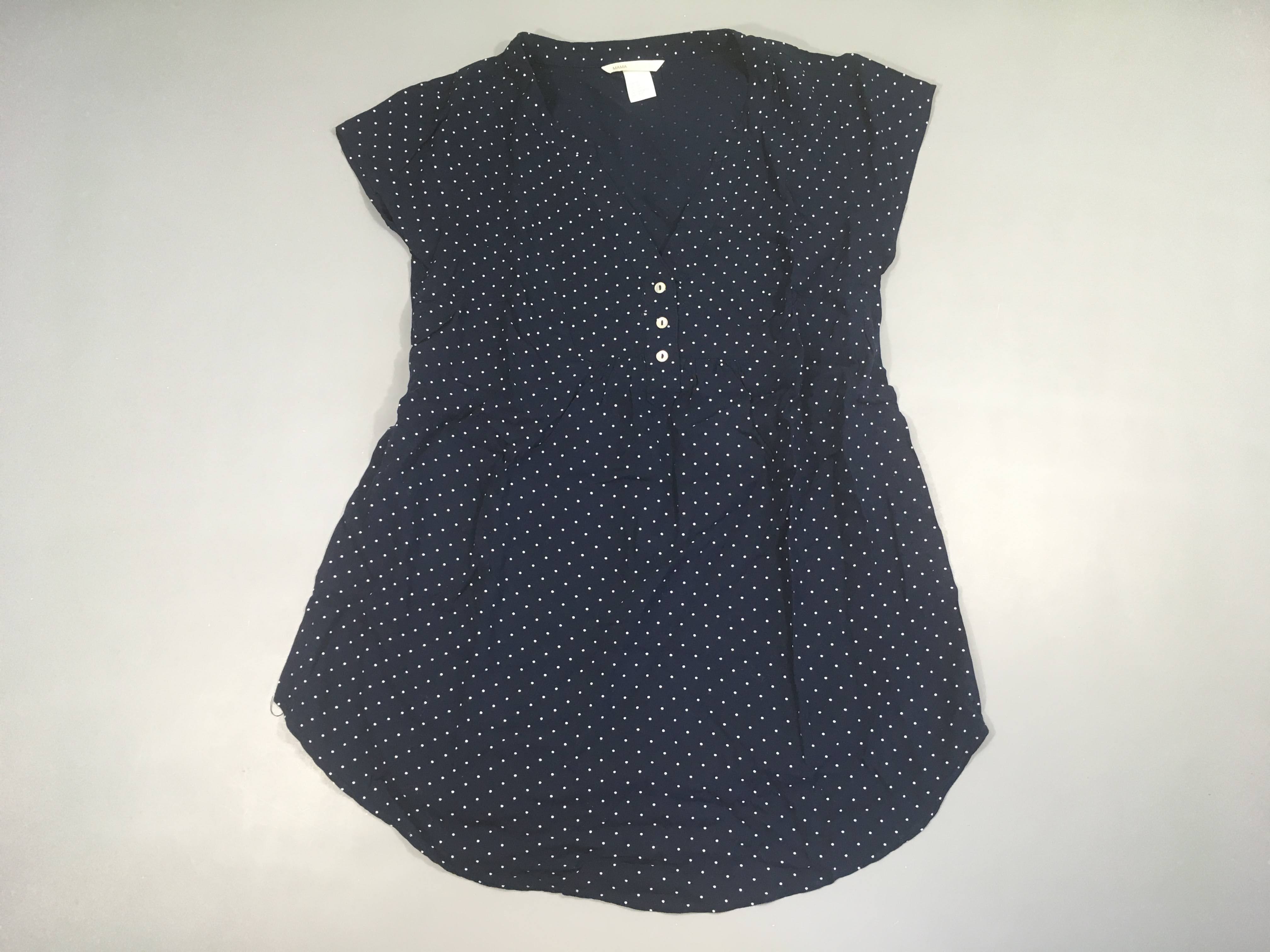 Blouse m.c bleu foncé pois boutons