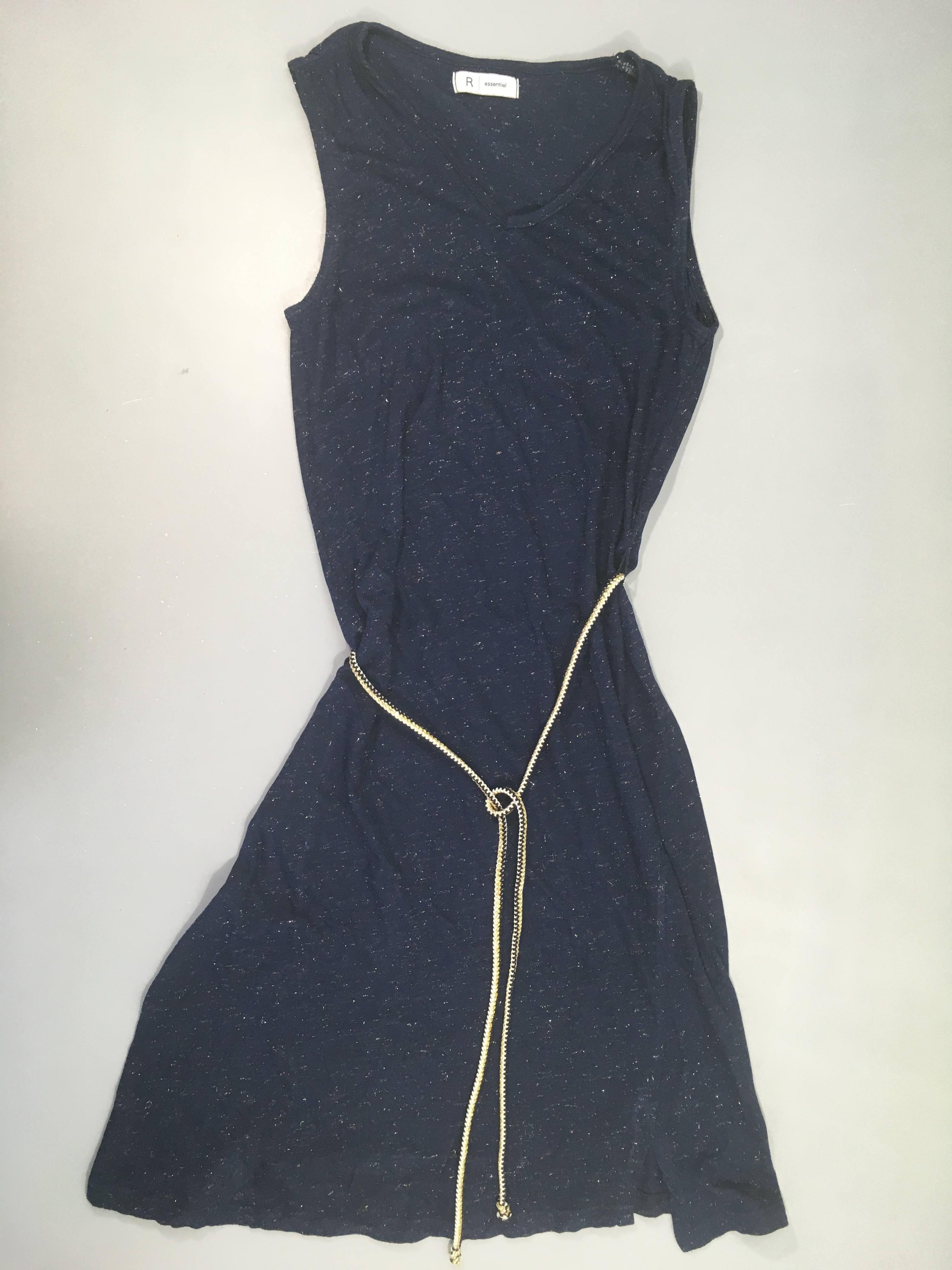 Tunique s.m jersey bleu foncé flammé fil doré ceintur corde