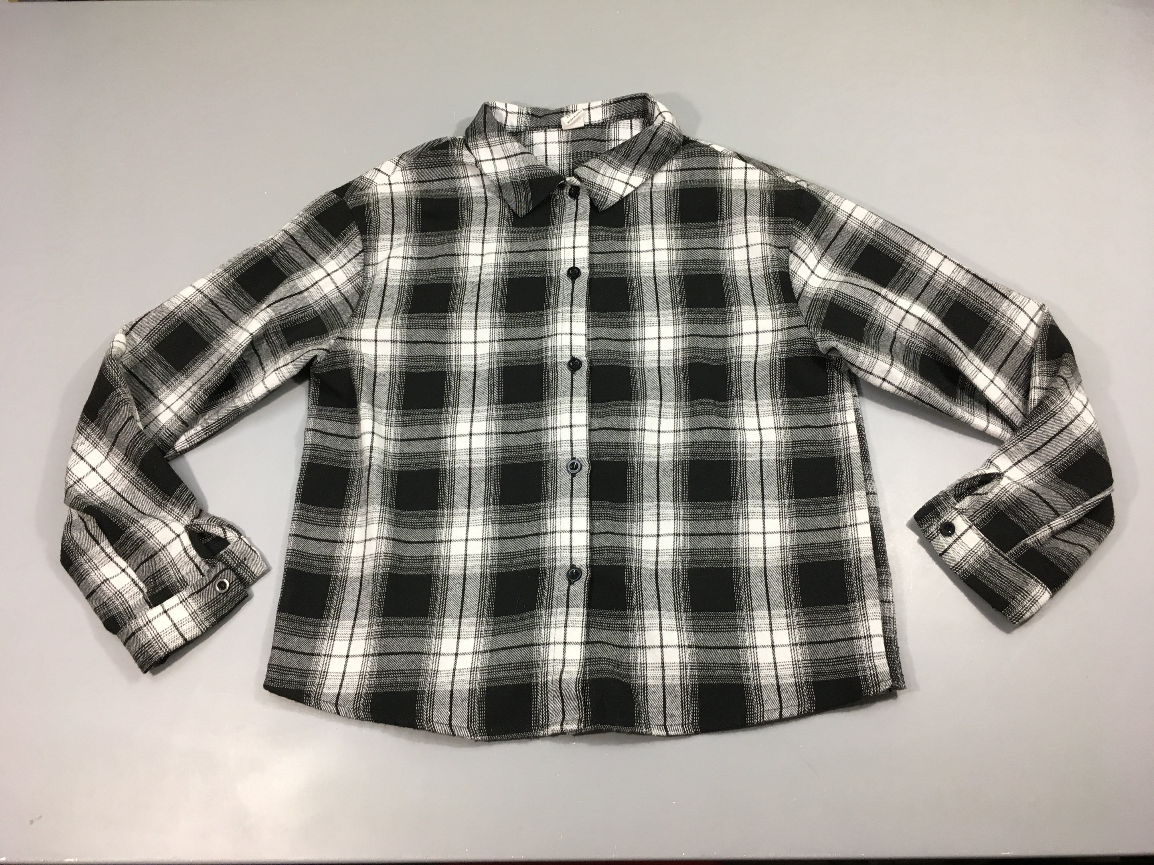 Chemise m.c flanelle à carreaux noir/blanc