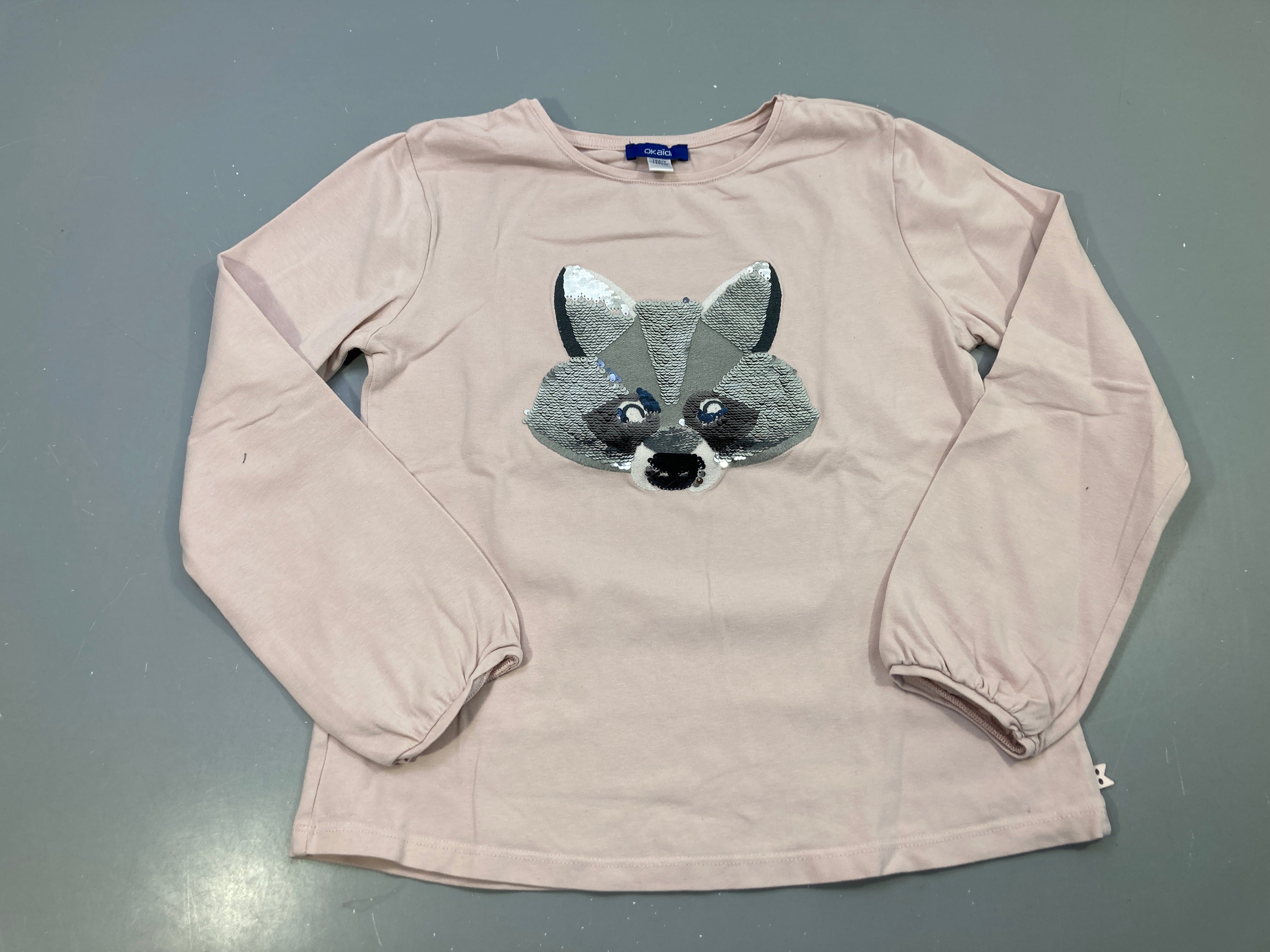 T-shirt m.l rose pâle, raton laveur sequins