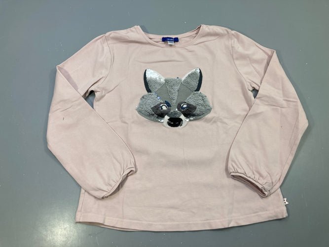 T-shirt m.l rose pâle, raton laveur sequins, moins cher chez Petit Kiwi