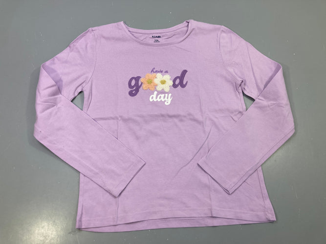 T-shirt m.l lilas, brodé have a good day, fleurs, moins cher chez Petit Kiwi