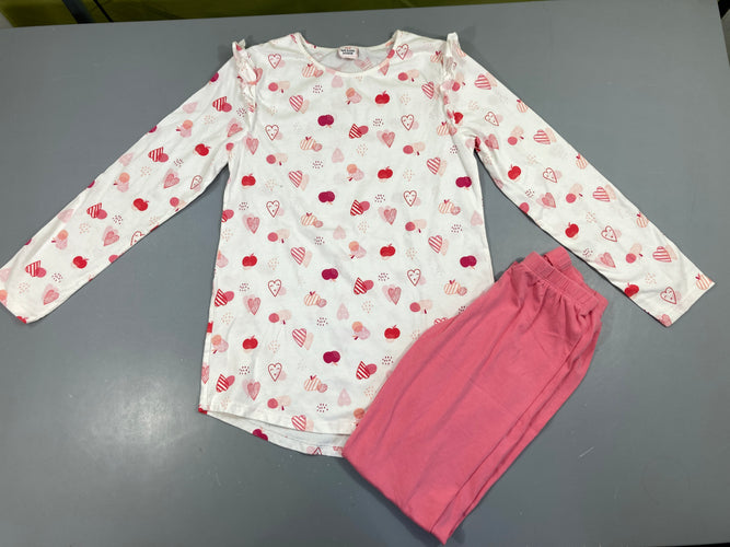 Pyjama 2pcs jersey blanc/rose pommes, moins cher chez Petit Kiwi