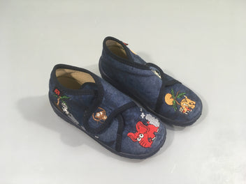 Pantoufles bleu foncé broderies animaux, 25