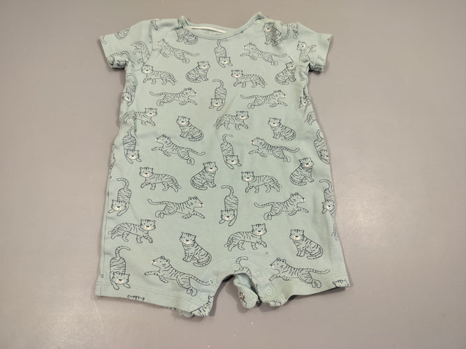 Combishort vert clair, motifs tigres 100% coton, moins cher chez Petit Kiwi