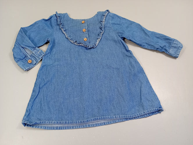 Robe m.l denim , col  volant, moins cher chez Petit Kiwi