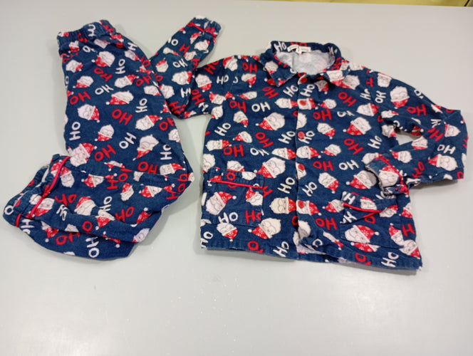 Pyjama 2pcs flanelle bleu marine, pères Noël "ho ho", moins cher chez Petit Kiwi