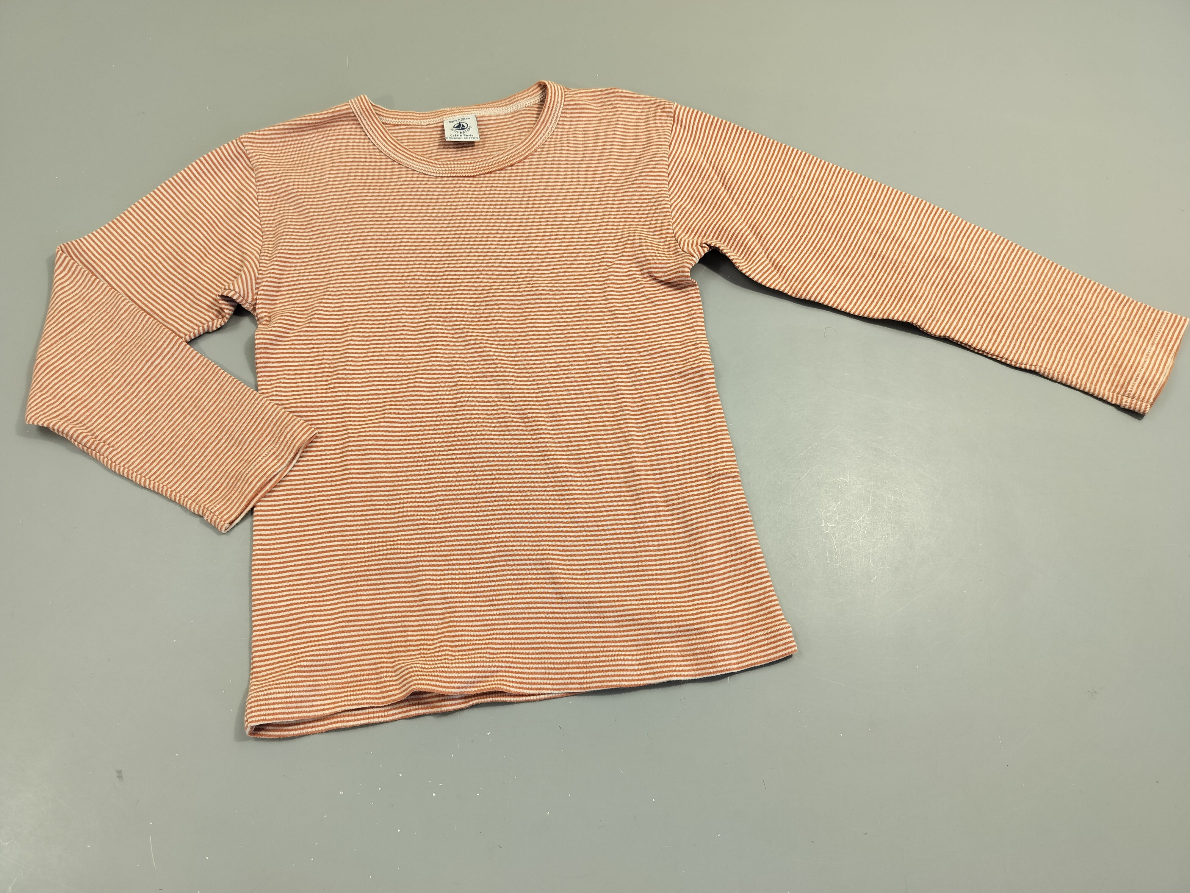 Chemisette ml rayé orange et blanc 100% coton