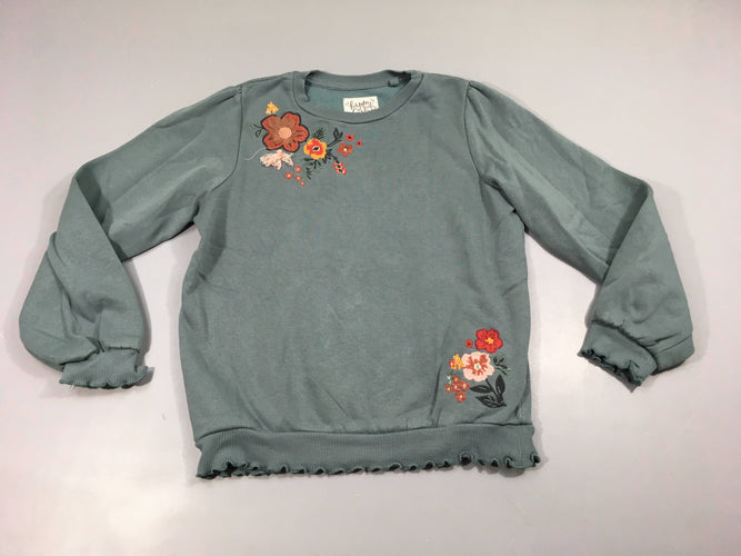 Sweat bleu fleurs brodées, moins cher chez Petit Kiwi
