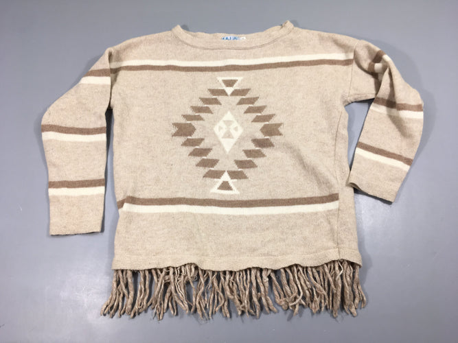 Pull poncho beige motifs totem, 80% laine, moins cher chez Petit Kiwi