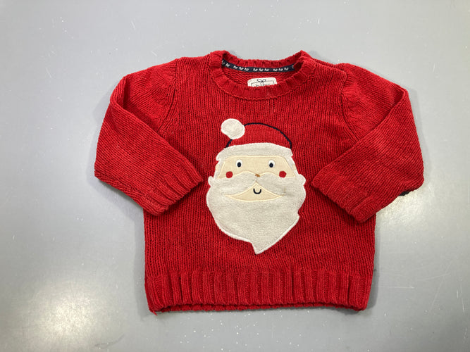 Pull rouge maille chenille, Père Noël-Petite tache sur le visage, moins cher chez Petit Kiwi