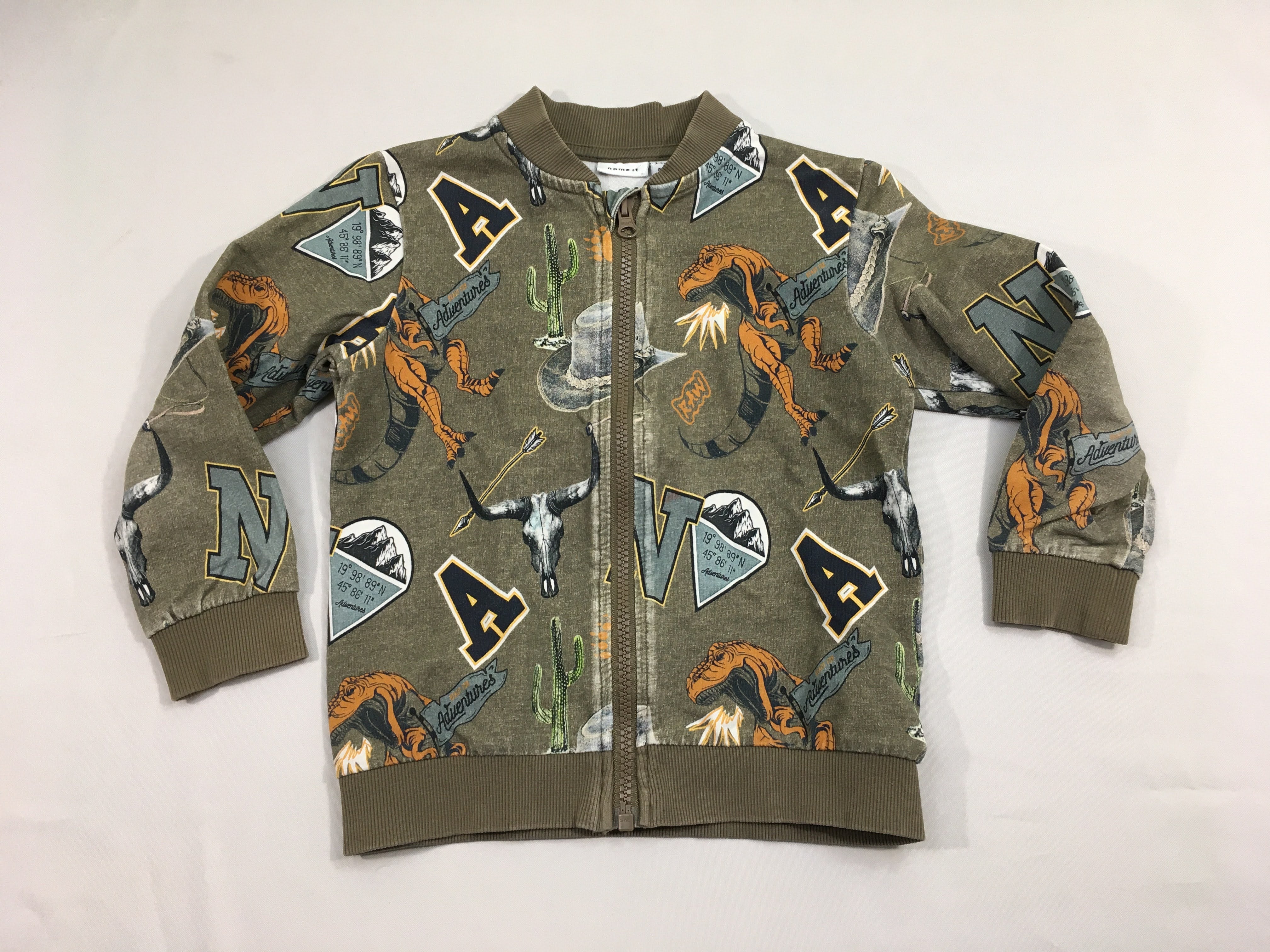 Sweat zippé kaki dinosaures