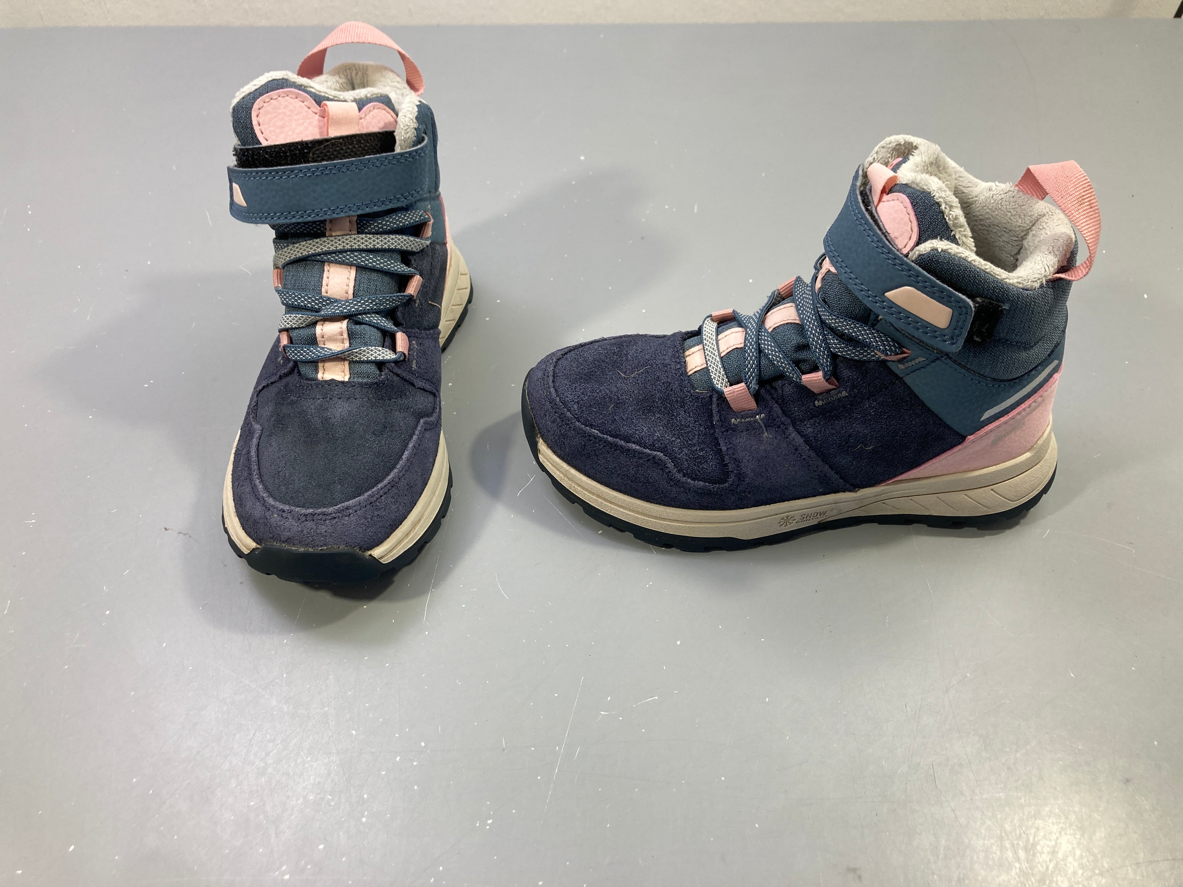 Bottines chaudes imperméables de randonnée SH500 cuir scratch bleu/rose, Snow Contact, 31