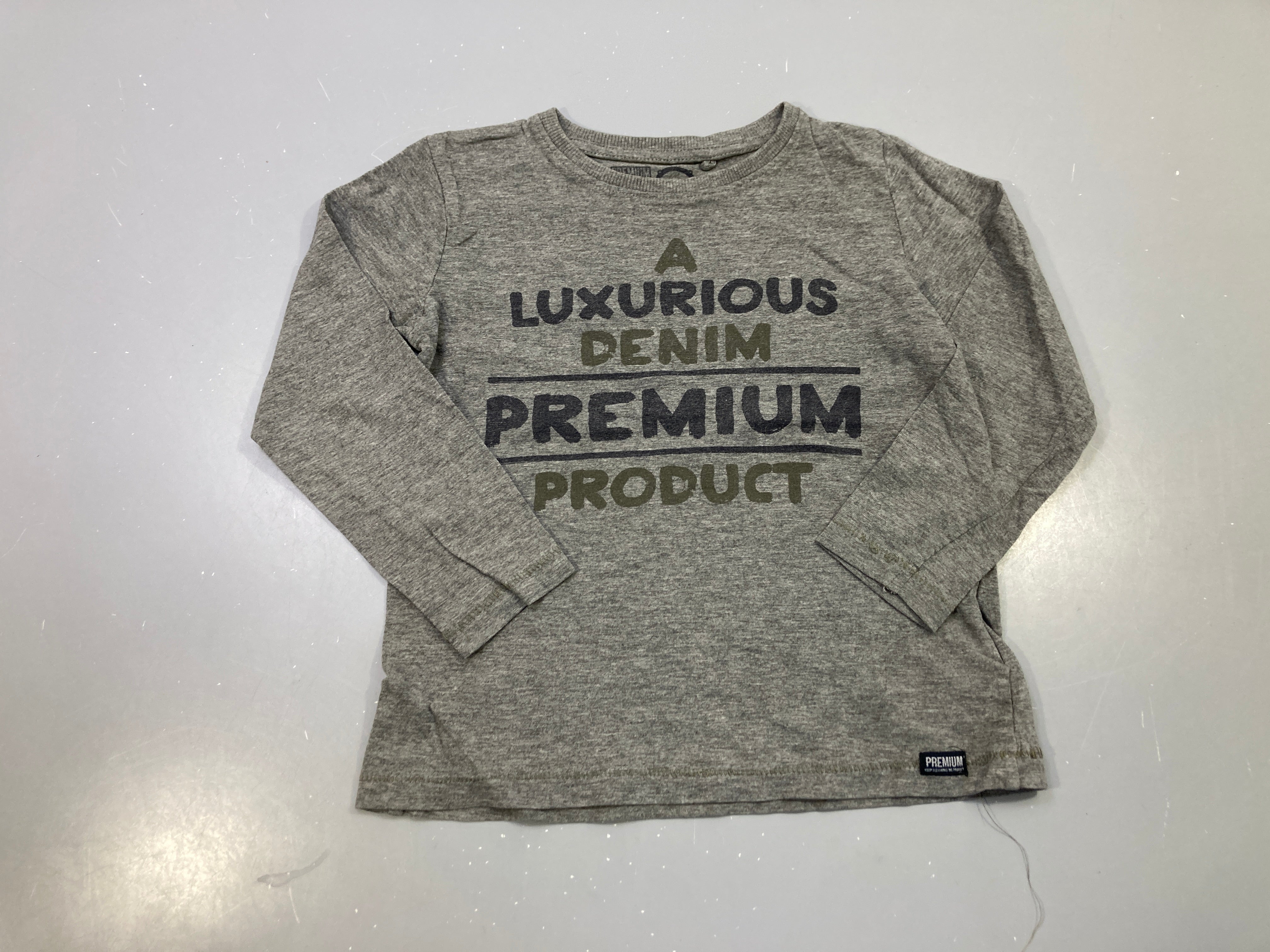 T-shirt m.l gris chiné imprimé texte Premium denim