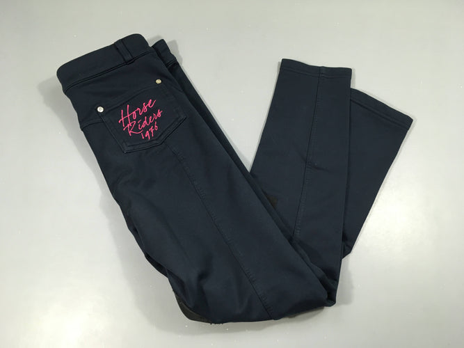 Pantalon d'équitation bleu marine, poche arrière écritures roses, Oxylane, moins cher chez Petit Kiwi