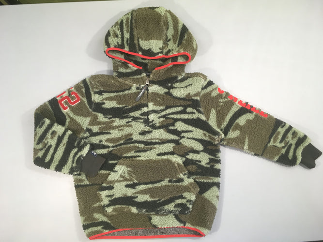 Pull peluche kaki camouflage à capuche, moins cher chez Petit Kiwi
